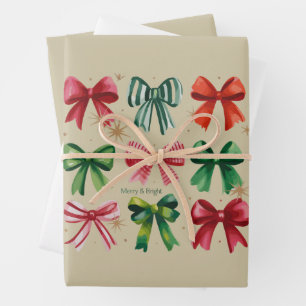 Christmas Coquettes Red Green Bow Xmas Season Girl Wrapping Paper Sheet