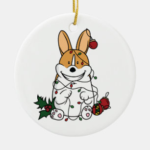 Christmas Corgi Ceramic Ornament