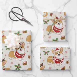 Christmas Corgi Cute Holiday Dog in Santa Hat Wrapping Paper Sheet