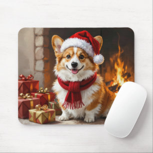 Christmas Corgi Dog by the Fireplace Mouse Mat