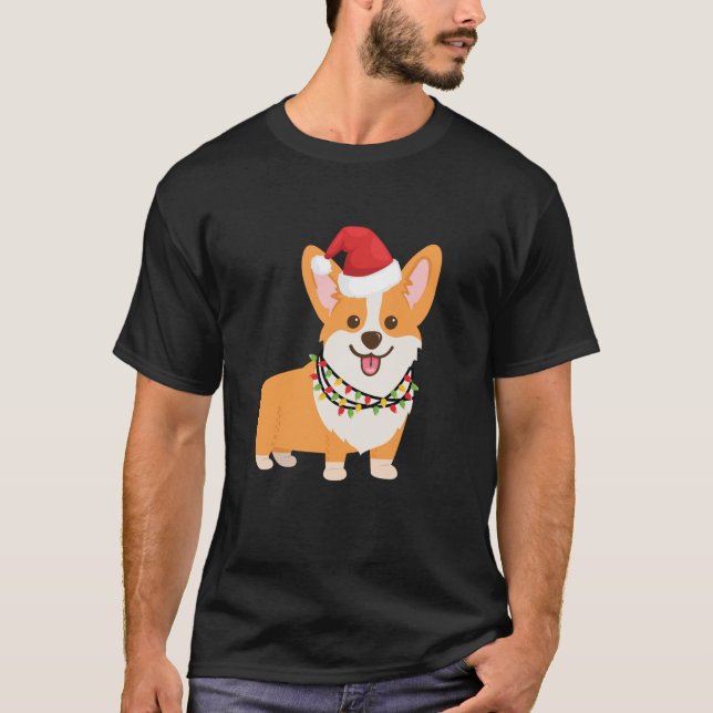Christmas Corgi Dog Cartoon Style Fawn Red  T-Shirt (Front)