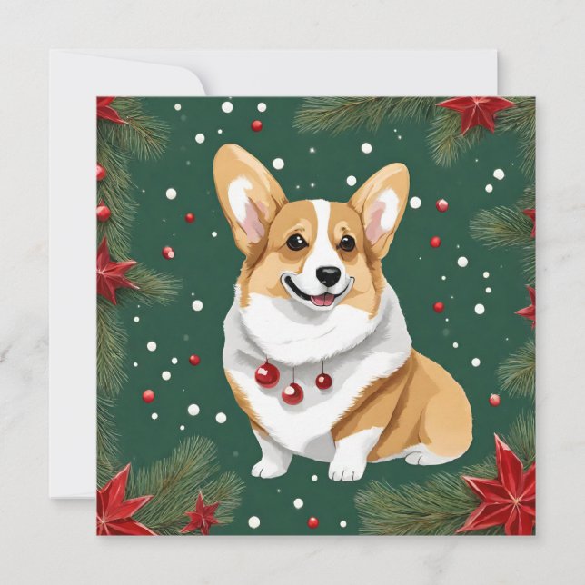 Christmas Corgi Dog  Holiday Card (Front)