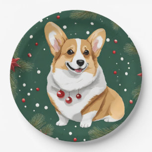 Christmas Corgi Dog  Paper Plate