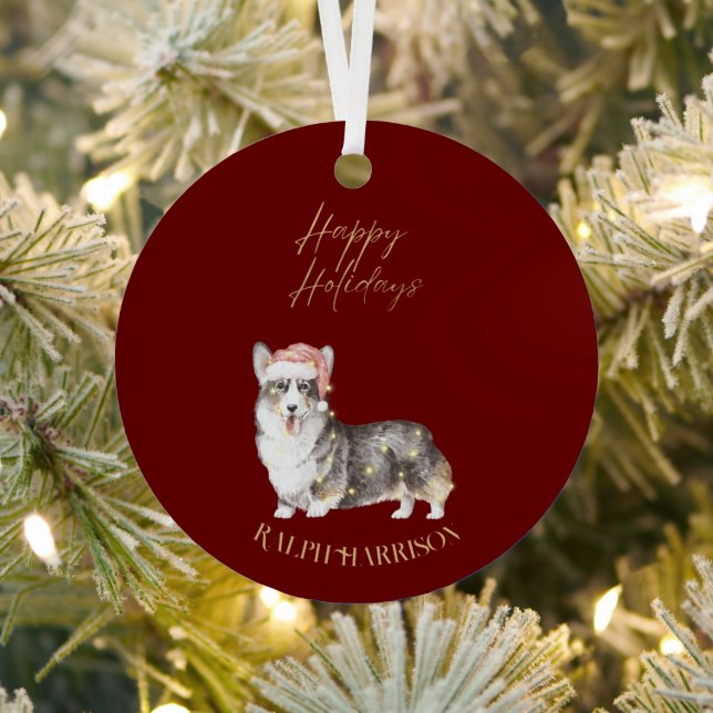 Christmas Corgi Dog Pet Custom Name Metal Tree Decoration (Insitu)