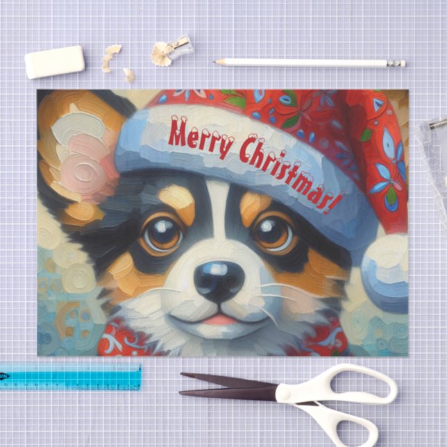 Christmas Corgi Dog Puppy Decoupage Tissue Paper (Craft)