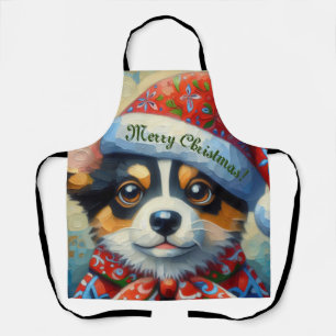 Christmas Corgi Dog Puppy Santa Hat Seasonal Red Apron