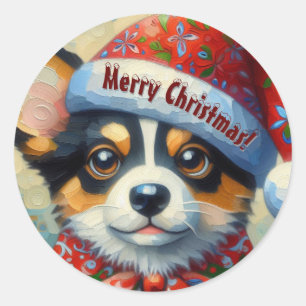 Christmas Corgi Dog Puppy w/Santa Hat Classic Round Sticker
