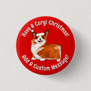 Christmas Corgi Dog With Santa Hat 3 Cm Round Badge