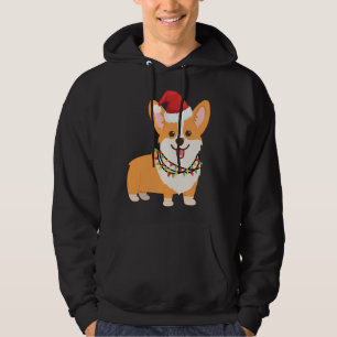 Christmas Corgi Dog with Santa Hat and Christmas L Hoodie
