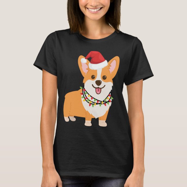 Christmas Corgi Dog with Santa Hat and Christmas L T-Shirt (Front)