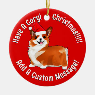 Christmas Corgi Dog With Santa Hat Ceramic Tree Decoration