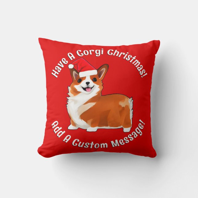 Christmas Corgi Dog With Santa Hat Cushion (Front)