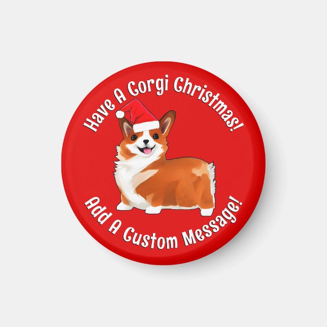 Christmas Corgi Dog With Santa Hat Magnet (Front)