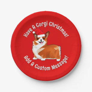 Christmas Corgi Dog With Santa Hat Paper Plate