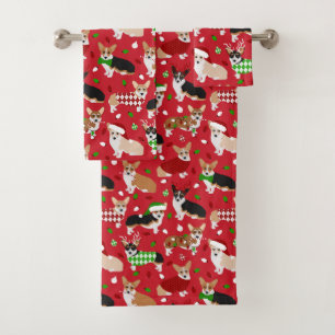 Christmas Corgi Dogs Bath Towel Set