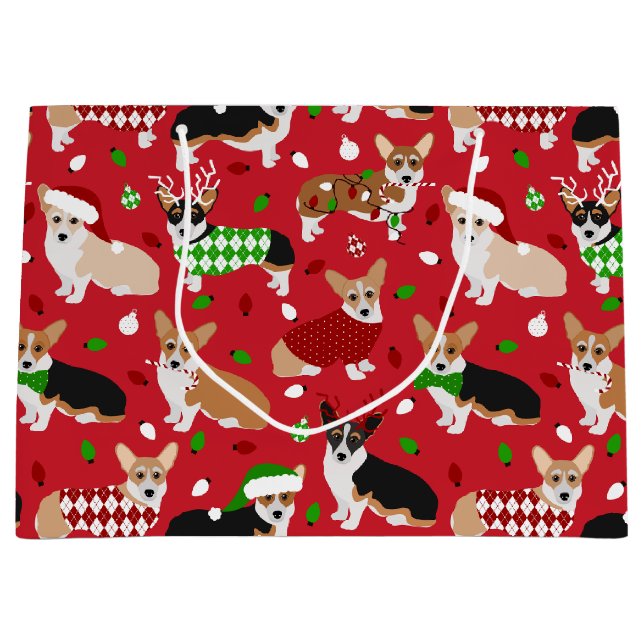 Christmas Corgi Dogs Large Gift Bag (Front)