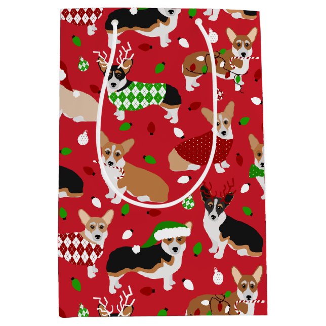 Christmas Corgi Dogs Medium Gift Bag (Front)