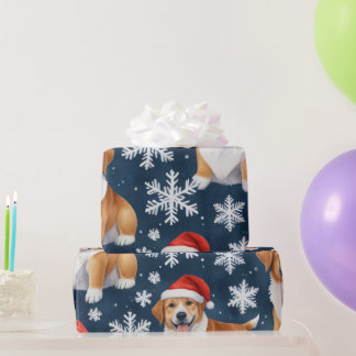 Christmas Corgi Dogs & Snowflakes Holiday Pattern Wrapping Paper