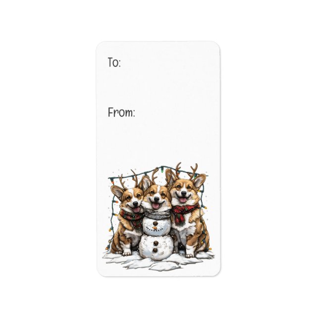 Christmas Corgi Dogs Snowman Label (Front)