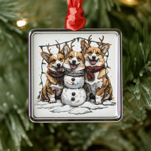 Christmas Corgi Dogs Snowman Metal Tree Decoration (Tree)