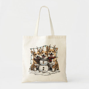 Christmas Corgi Dogs Snowman Tote Bag
