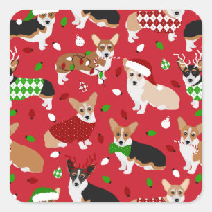 Christmas Corgi Dogs Square Sticker