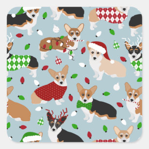 Christmas Corgi Dogs Square Sticker