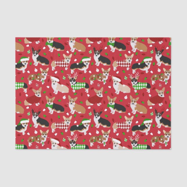 Christmas Corgi Dogs Tissue Paper (Front)