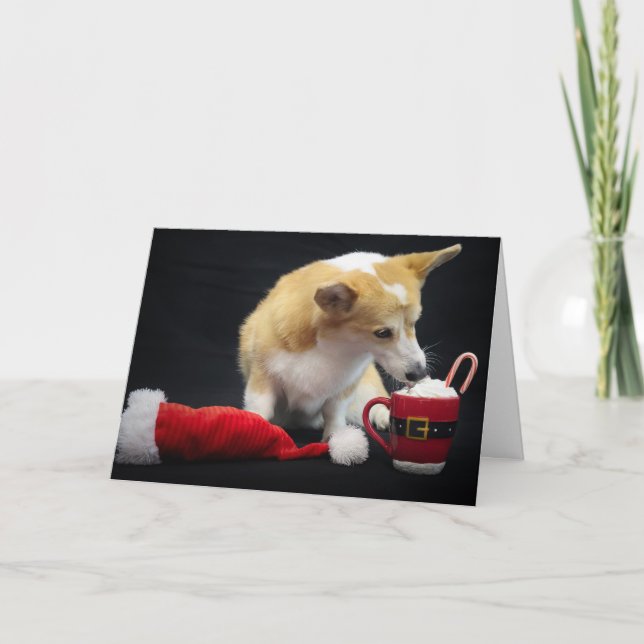 Christmas Corgi Eating Whipped Cream Card (Front)