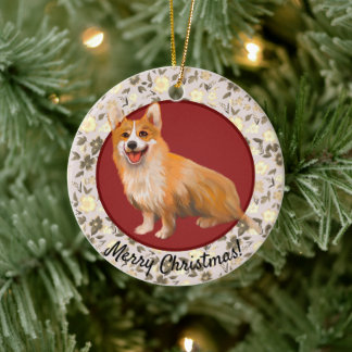 Christmas corgi floral ceramic tree decoration