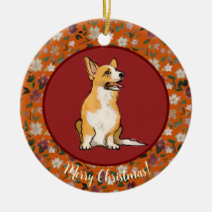 Christmas corgi floral ceramic tree decoration