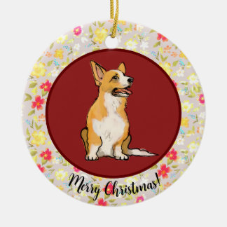 Christmas corgi floral ceramic tree decoration