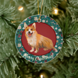 Christmas corgi floral ceramic tree decoration