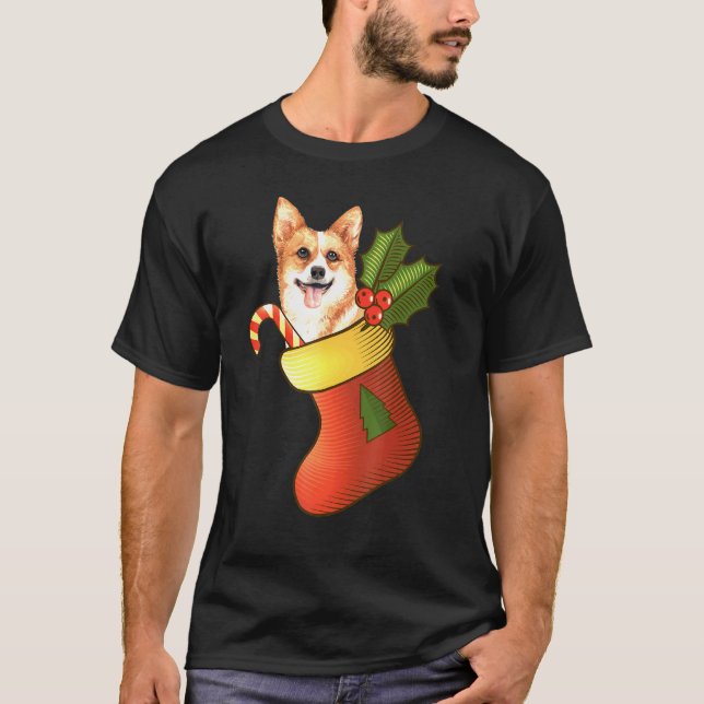 Christmas Corgi Inside Socks T-Shirt (Front)