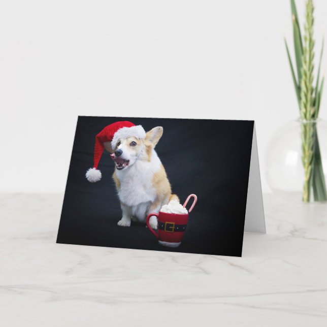 Christmas Corgi Licking Its Lips  Card (Front)