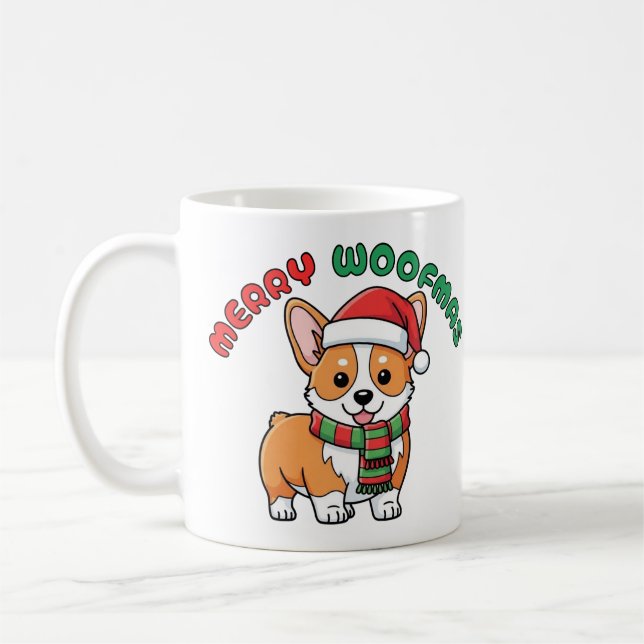 Christmas Corgi Mug: Merry Woofmas Coffee Mug (Left)