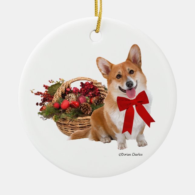 "Christmas Corgi" Ornament (Front)