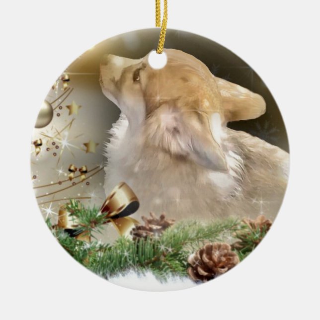 Christmas Corgi Puppy Ceramic Tree Decoration (Front)