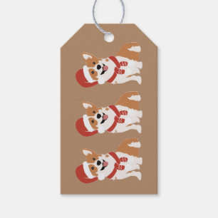 Christmas Corgi Santa Hat - Rich Caramel Brown Gift Tags