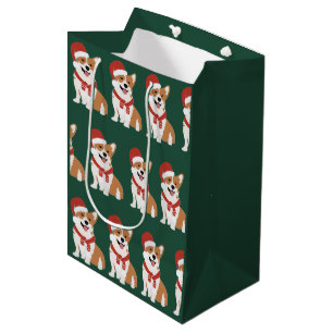 Christmas Corgi Santa Hat - Rich Evergreen Pine Medium Gift Bag