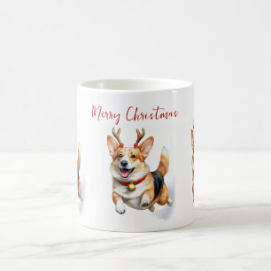 Christmas Corgi with Reindeer antlers Coffee Mug