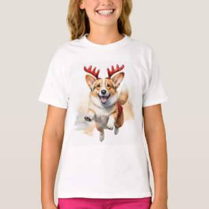 Christmas Corgi with Reindeer antlers T-Shirt