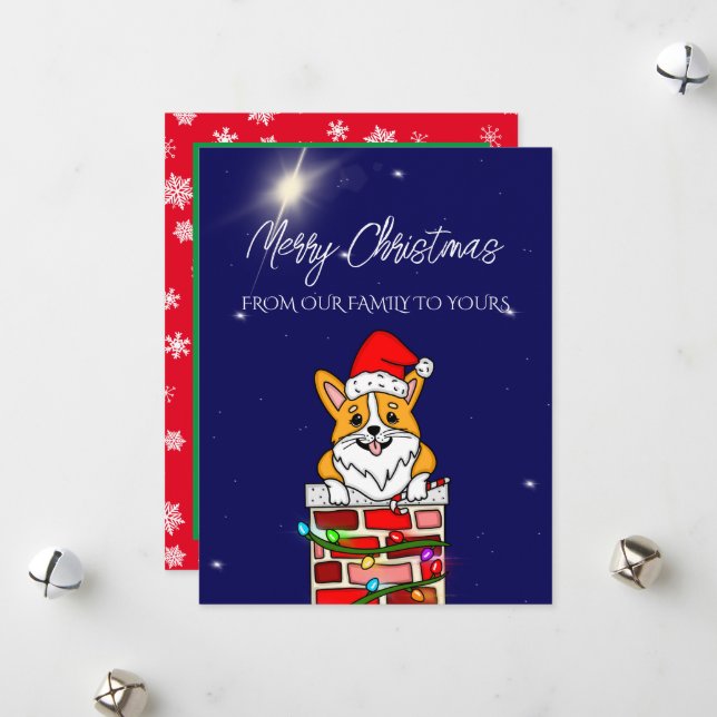 Christmas Corgi with Santa Hat Personalised Holiday Card (Front/Back In Situ)