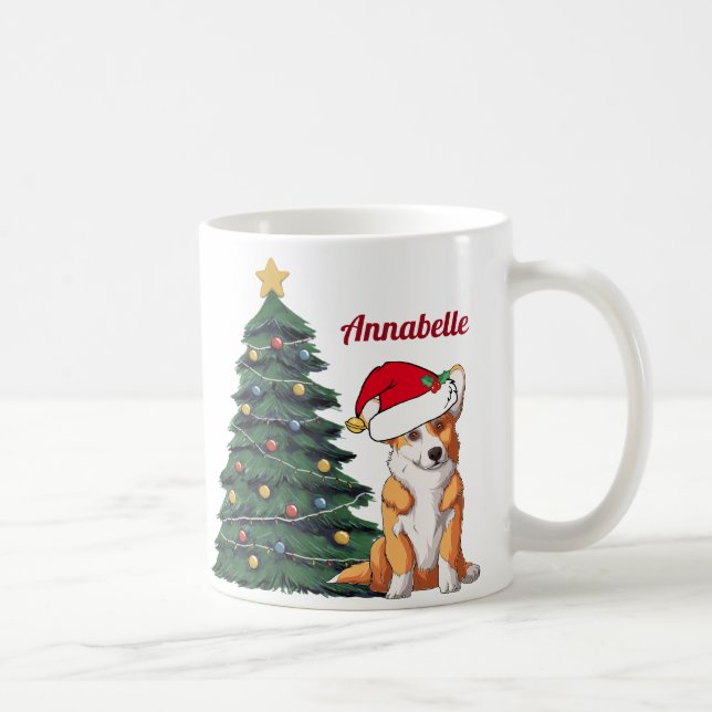 Christmas Corgi with Tail Santa Hat Personalised Coffee Mug (Right)