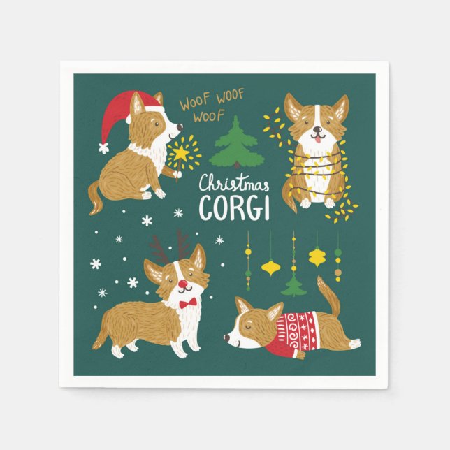 Christmas Corgi | Woof Woof Woof Napkin (Front)