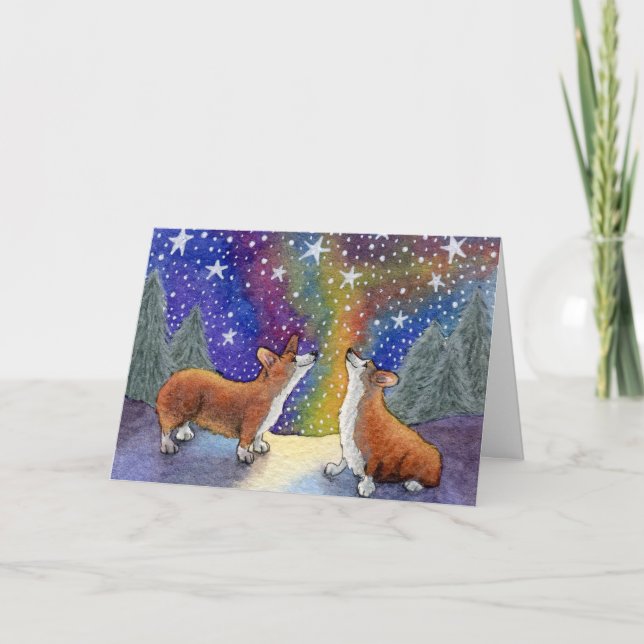 Christmas Corgis Enjoy The Stars Together CARD (Front)