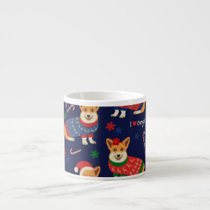 Christmas Corgis: Festive Vintage Illustration. Espresso Cup
