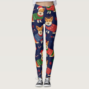 Christmas Corgis: Festive Vintage Illustration. Leggings