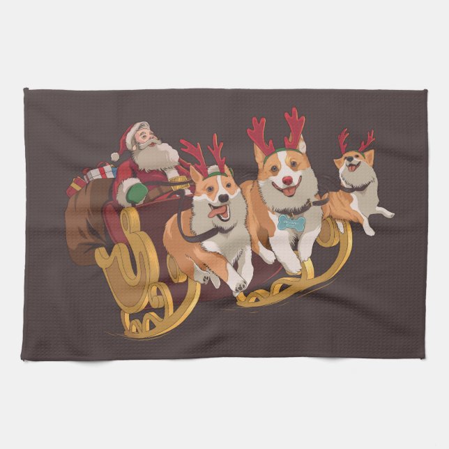 Christmas corgis tea towel (Horizontal)