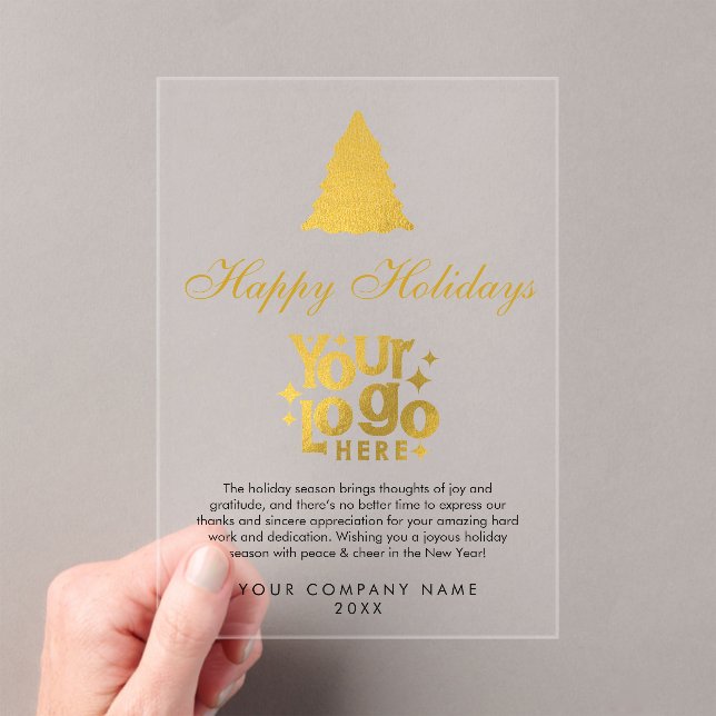 Christmas Corporate Business Logo Holiday Gold Acrylic Invitations (Insitu (Handheld))